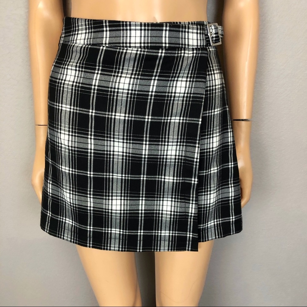 Brandy Melville Adjustable Plaid Wrap Skirt Grunge